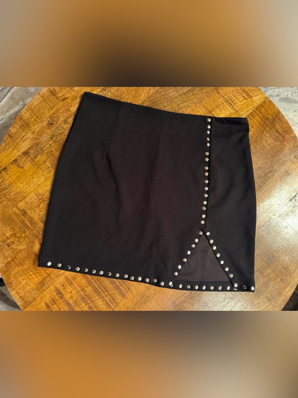 SHEIN Black Studded Front-Slit Mini Skirt, Size L
